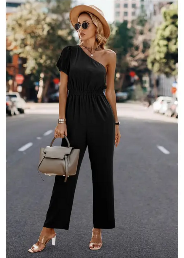 One Shoulder Solid High Waist Fit Jumpsuit image 0