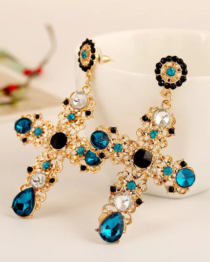 Vintage Black Cross Boho Baroque Cross Earrings image 2