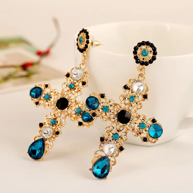 Vintage Black Cross Boho Baroque Cross Earrings image 2