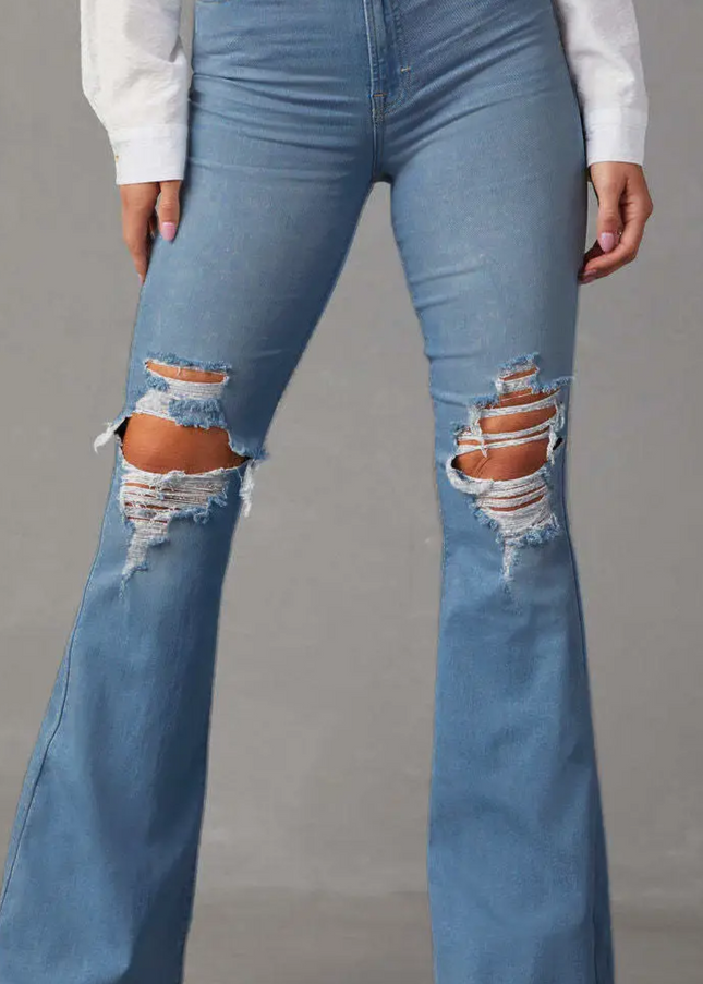 Wash Ripped High-Waisted Style Wide-Leg Jeans image 0