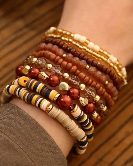 100% Glass Beaded 9 Piece Bracelet Set image 0