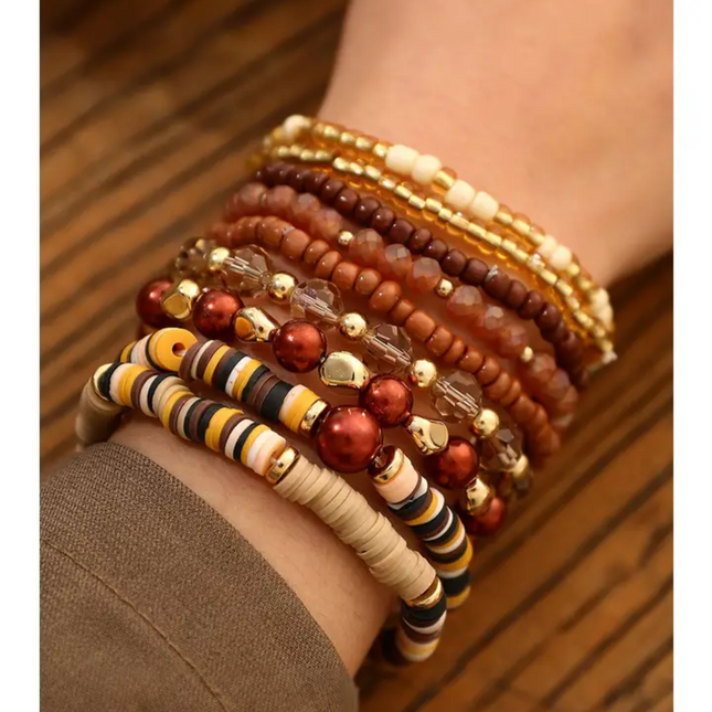 100% Glass Beaded 9 Piece Bracelet Set image 0