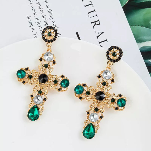 Vintage Black Cross Boho Baroque Cross Earrings image 3