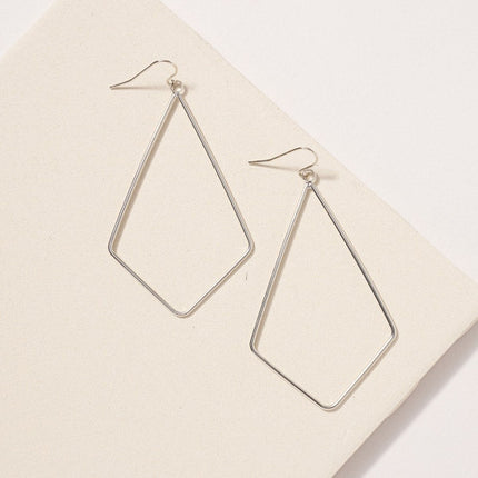 Rhombus Brass Dangling Earrings-Silver image 0