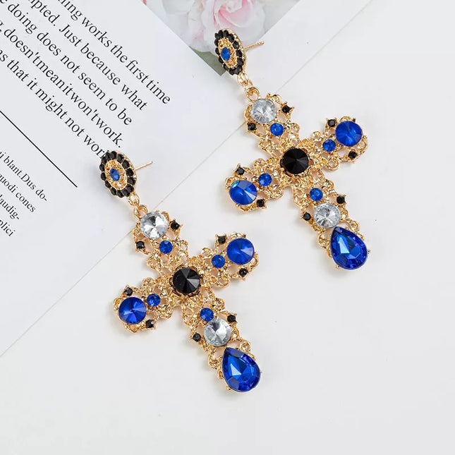 Vintage Black Cross Boho Baroque Cross Earrings image 1