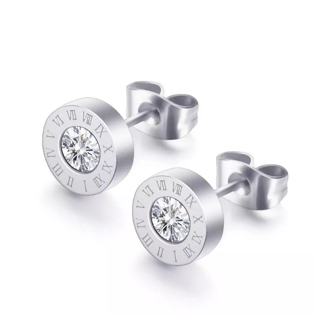 Round Roman Numeral Stud Earrings image 2