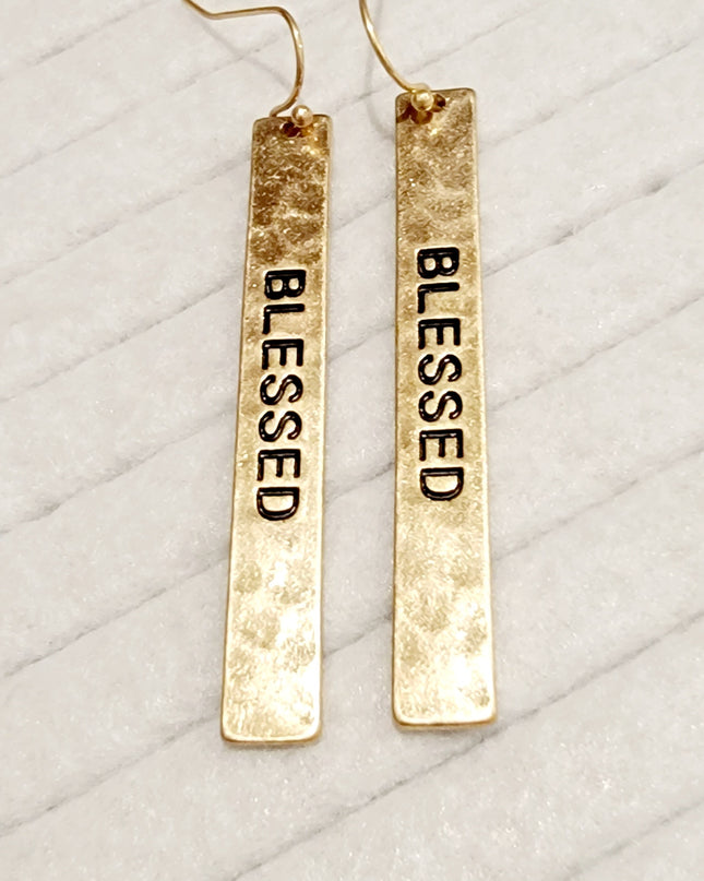 Hammered Metal Bar Drop Earring - Blessed/Faith image 4