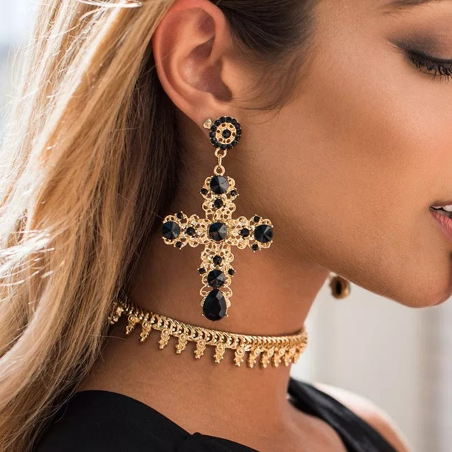 Vintage Black Cross Boho Baroque Cross Earrings image 0
