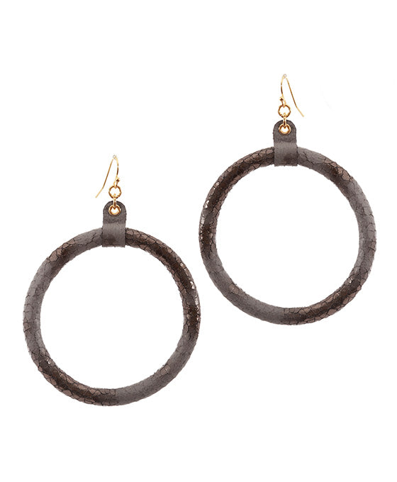 Leather Metallic Hoop Earring image 2