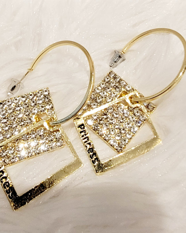 Double Square Hoop Princess Earrings image 1