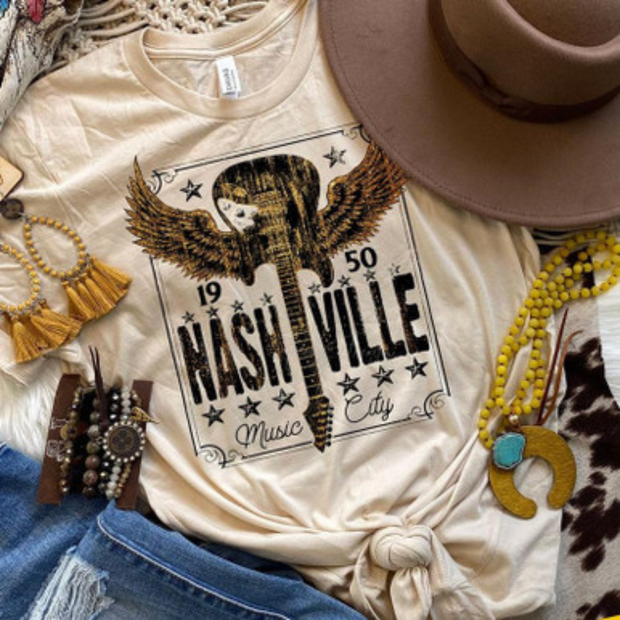 Nashville Music City Winged Guitar Tee image 0