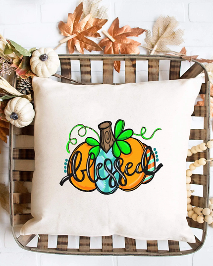 Blessed Pumpkin Pillow – Fall Farmhouse Decorative Cushion