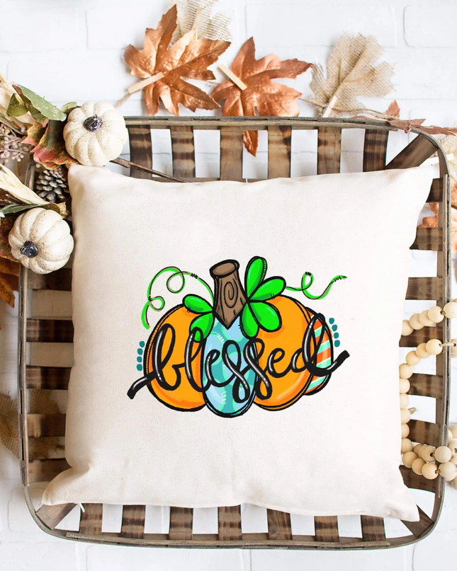 Blessed Pumpkin Pillow – Fall Farmhouse Decorative Cushion