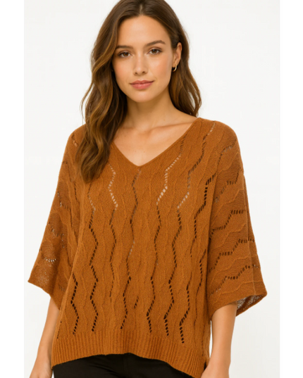 Abstract Mesh V-Neck Sweater – Autumn