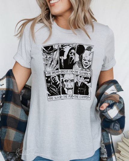 Horror Villains Tarot Card T-Shirt – Freddy, Ghostface, Pennywise, Jason & More