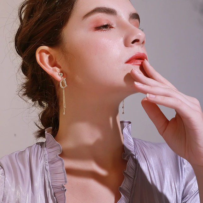 Long D Luxury Drop Earrings image 2
