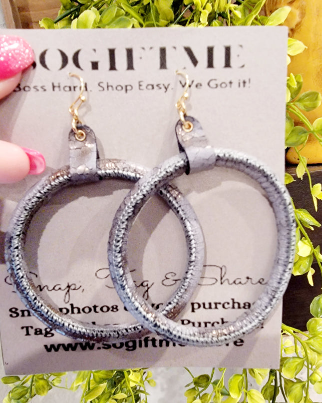 Leather Metallic Hoop Earring image 5