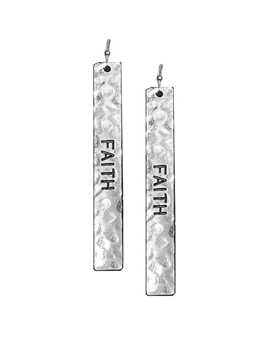 Hammered Metal Bar Drop Earring - Blessed/Faith image 8