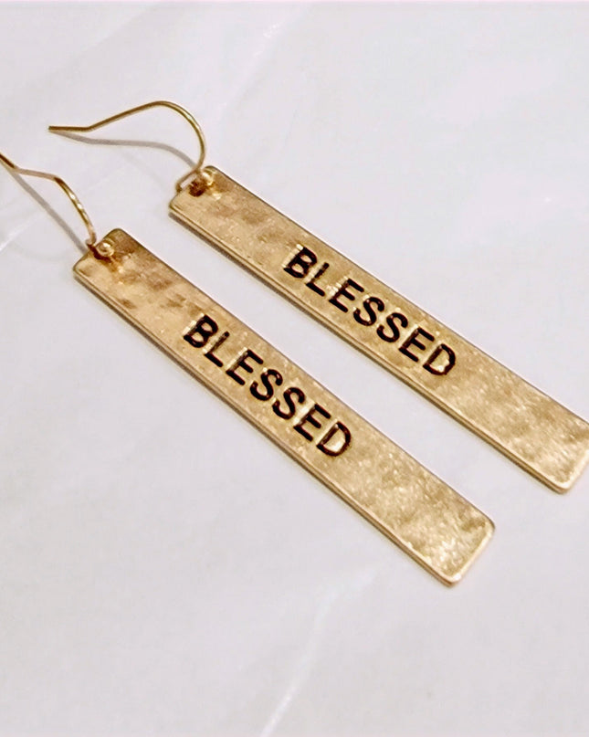 Hammered Metal Bar Drop Earring - Blessed/Faith image 0