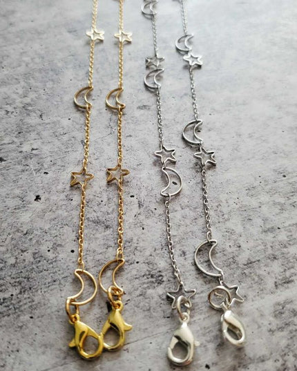 Moon and Star Celestial Layering Trendy Face Mask Chain Necklace image 0