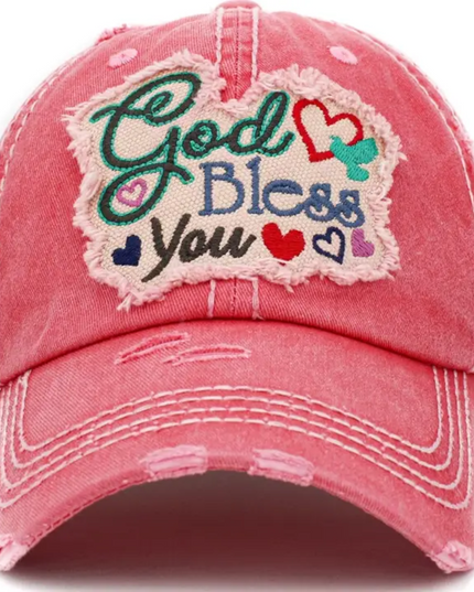 God Bless You Distressed Pink Baseball Cap image 0