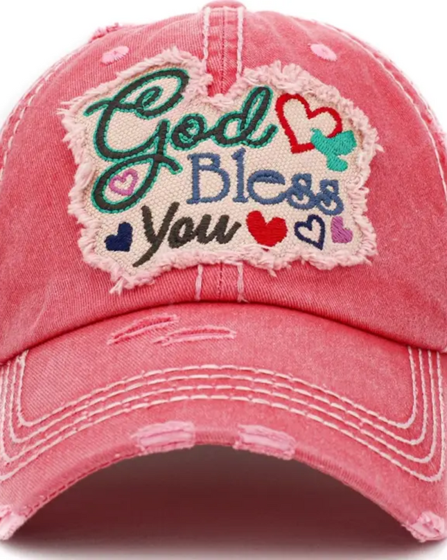God Bless You Distressed Pink Baseball Cap image 0