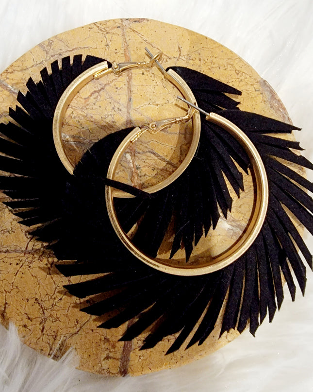 Black Fabric Hoop Fringe Earrings image 2