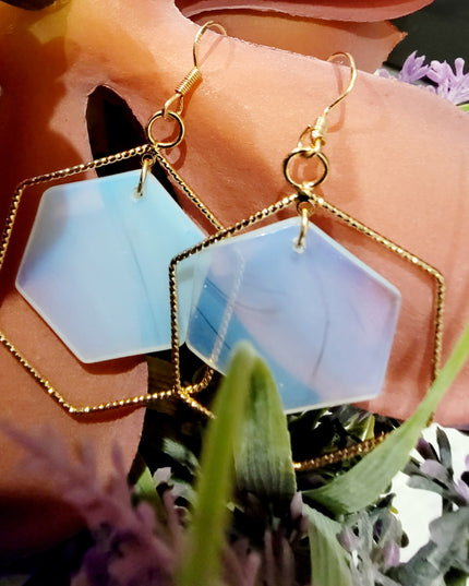 Hexagon Metal & Stone Earrings image 4