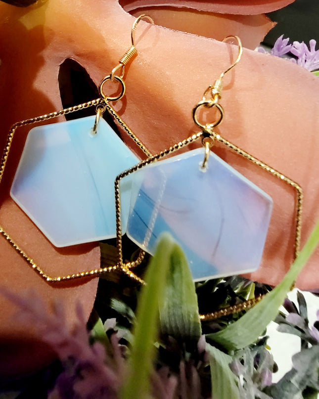 Hexagon Metal & Stone Earrings image 4