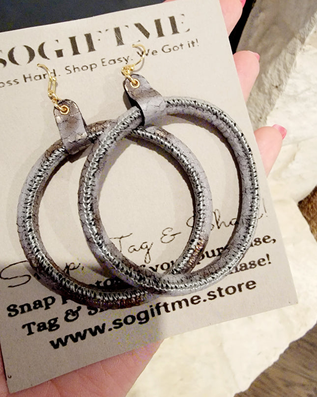 Leather Metallic Hoop Earring image 4