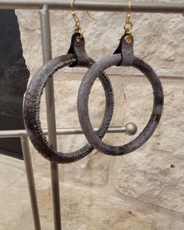 Leather Metallic Hoop Earring image 3