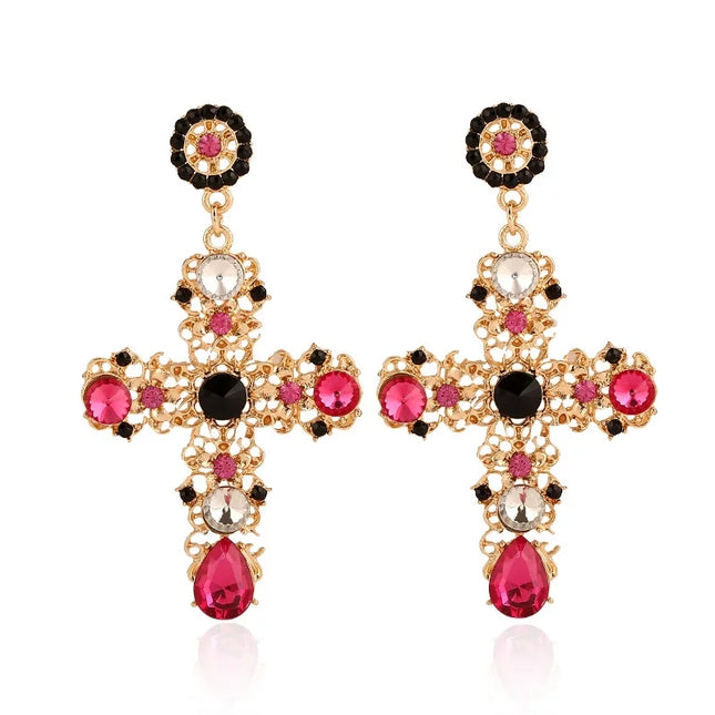 Vintage Black Cross Boho Baroque Cross Earrings image 5