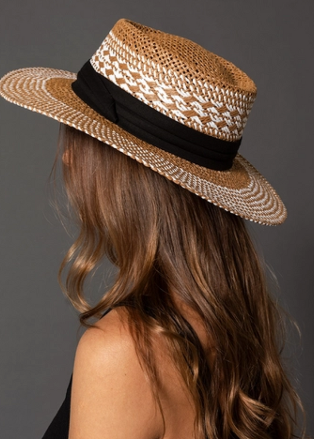 Zia Two-Tone Straw Boater Hat w/ Contrast Band image 0