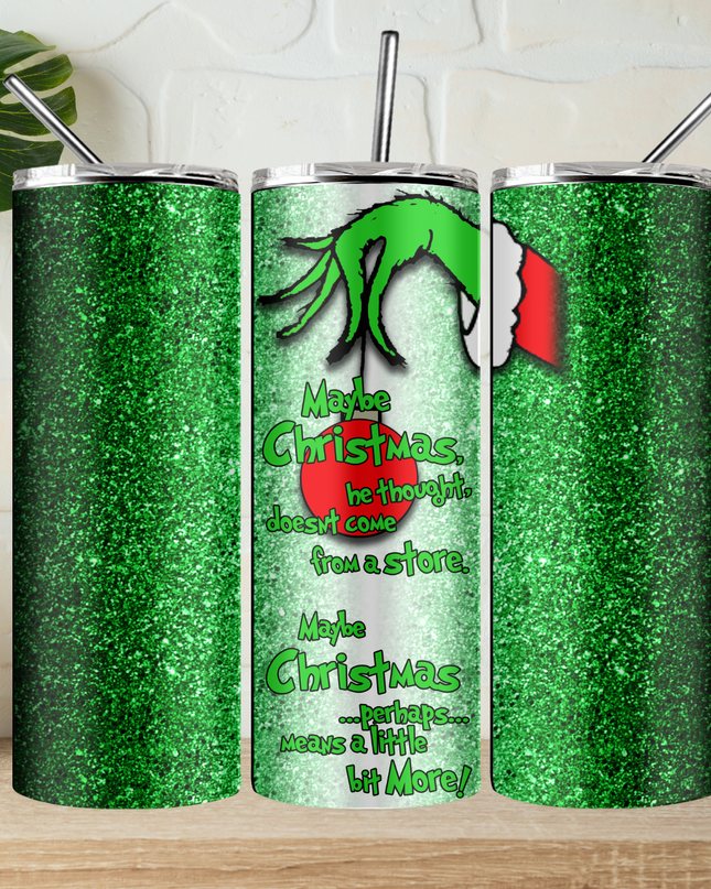 Green Glitter Grinch Christmas Tumbler image 1