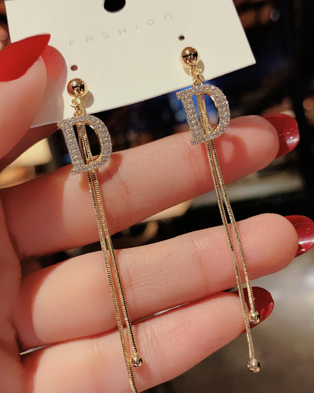 Long D Luxury Drop Earrings image 0