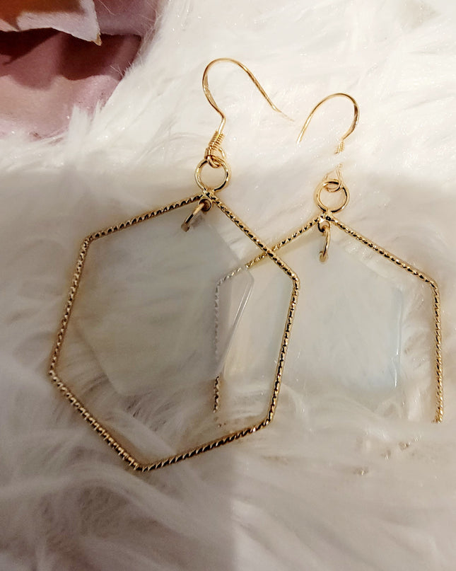 Hexagon Metal & Stone Earrings image 0